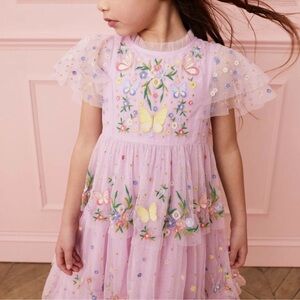 Mini Boden Pink Butterfly Embroidered Dress